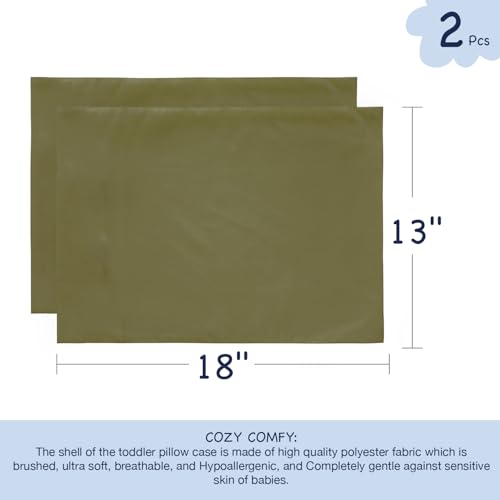 Image of EXQ Home Toddler Pillowcases 13x18 Travel Pillow Case Set of 2, Small Pillow Case Fits Baby Pillow Sized 12x16, 13x18, Kids Pillowcases 2 Pack Machine Washable with Envelope Closure(Olive Green)