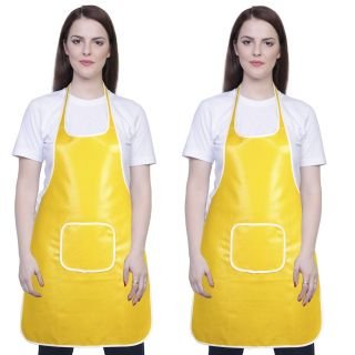 Image of Rexine Waterproof Kitchen Apron Multi color With Front Pocket-Set Of 2