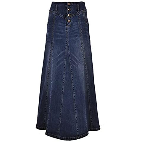 CHARTOU Women's Retro Exposure Button-Fly Packaged Hip A-Line Maxi Long Denim Skirt (X-Large, Dark Blue) Cover