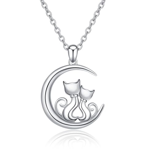 YAFEINI Collier de Chat en Argent Sterling 925 Doubles Chats Pendentif Bijoux pour Femme Fille...