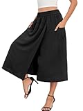 lionstill Women's High-Waisted Relaxed Fit Capri Culottes Flowy Palazzo Pants with Practical Pockets Skirt Pant, Black,XL