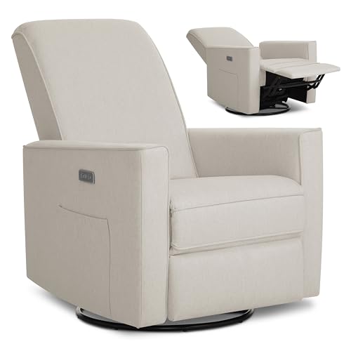 Image of Evolur Harlow Upholstered Power Glider Recliner with USB Charging - Rocking & 275 Swivel with Smooth Glide - Greenguard Gold & FSC Certified - Modern Nursery and Living Room Chair in Tan