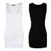 Moxeay Women Scoop Neck Cotton Extra Long Tank Top Vest 2 Pieces (XL, Black&White)