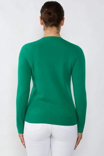 Image of JENNIE LIU Women's 100% Cashmere Button Front Long Sleeve Crewneck Cardigan Sweater