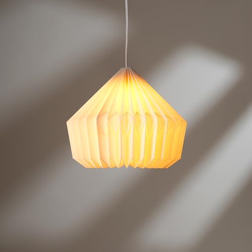 Image of FIG Living Origami Paper Pendant Lamp (Off-White) | 54 x 54 x 21 cm | Luxury Handmade Design | Ceiling Lamp & Chandelier | Hanging Light for Dining Room, Living Room & Cafe (Canvas)