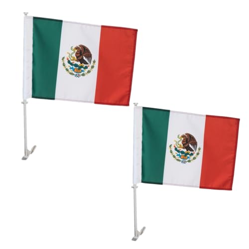 2 Pack Mexico Car Flags 11 x 17 with Flagpole Mount Premium 200D Polyester Mexican MX National Car Flag 19 Flagpole Fixed Window Clip Mount for Most Vehicle Window.
