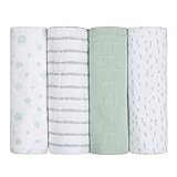 emma & noah Premium Baby Mullwindeln Spucktücher 4er Pack, 70x70cm, Doppelt Gewebt, 100% Bio-Baumwolle, Oeko-TEX Zertifiziert, Flauschig Weich, Extra Saugfähig, Moltontücher (Punkte Mint)