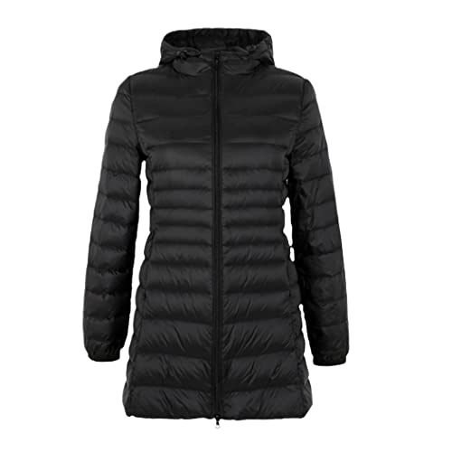 Veste longue coupe-vent en duvet de canard noir XXL pour femme protégeant du froid