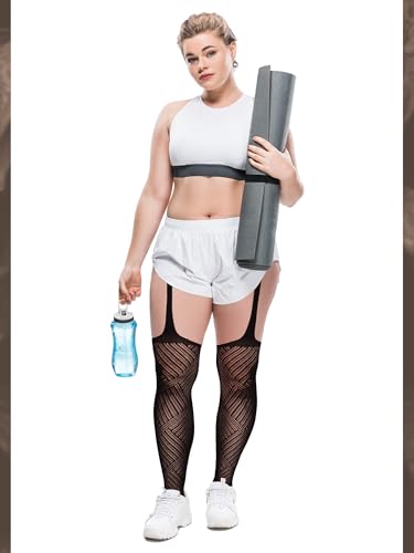 Image of Jadive 6 Pairs Women Plus Size Suspender Tights Fishnet Thigh High Stockings Garter Belt Lingerie Pantyhose