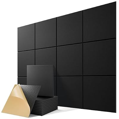12 Pack Self-Adhesive Sound Proof Foam Panels for Walls 12"x12"x0.4" Fabric