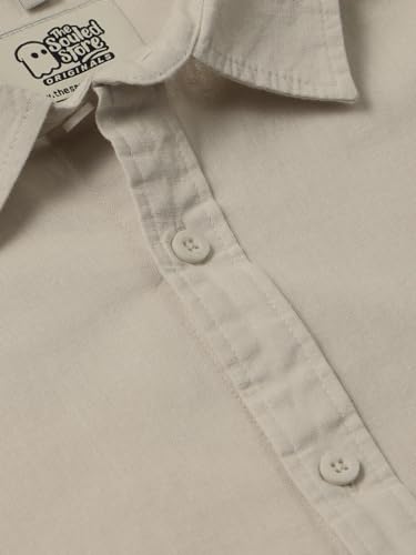 Image of The Souled Store Solid Linen: Beige Color Men and Boys Regular Outdoor Fit Full Sleeve Collared Neck Spread Collar Casual Wear Stylish Comfortable Premium Elegant Cotton Shirts