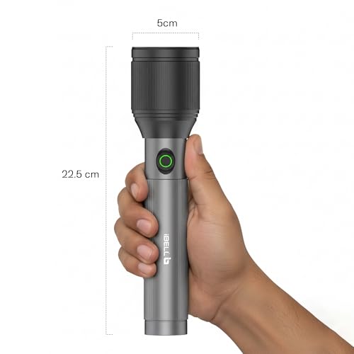 Image of IBELL LUMINEX 900 Rechargeable Torch Light High Power,3 Light Modes, 20W, 4000 mah Battery,Telescopic Zoom,Type C Charging, LED Flashlight, Long Distance Range, for Home,Outdoor & Emergency Use (Grey)