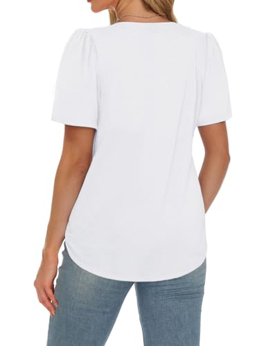 AURUZA Womens T Shirts, Short Sleeve Tops Dressy Casual Pleated Summer Shirts Scoop Neck Tshirts Tunic Tops Fashion4