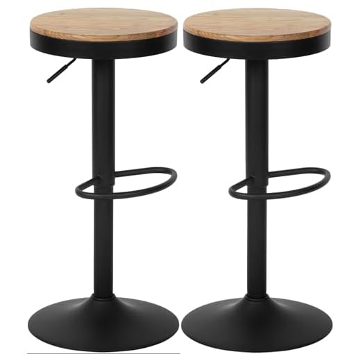 CLP Barhocker 2er Set, Barstuhl Pitas höhenverstellbar mit Holz-Sitzfläche, Tresenstuhl für die Küche, drehbar 130 kg belastbar und stabil, Farbe:Natur