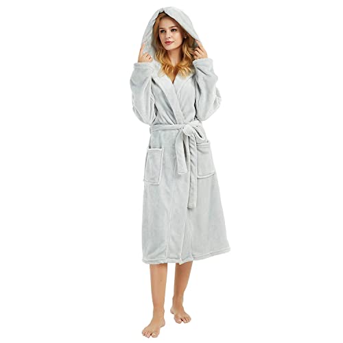 Image of HEARTNICE Womens Hooded Fleece Robe, Soft Bathrobe for Womens, Cute Long House Coat