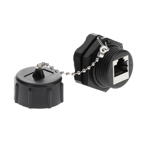 InstallerParts CAT6 RJ45 Shielded Industrial Panel Mount Bulkhead Ethernet Female to Female Feed Thru Coupler - Waterproof RJ45 Pass Through Connector - IP67 Waterproof/Dust Cap, 10 Pack, Black