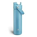 ENCOOL Insulated Water Bottle with Straw Stainless Steel Water Bottle, Leak-Proof, BPA-Free, Double Wall Vacuum Keeps Cold for 24 Hours for Sports, Travel, School (26 oz, Pewter Blue)