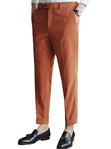 Men's Straight-Fit Corduroy Suit Pants Comfort Stretch Dress Pants Business Trousers