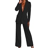 Godoboo Damen Business Anzug Damen Elegant Hosenanzug Slim 2 Stück Set Blazer Hose Set Streetwear Langarm Anzugjacke Anzughosen Zweiteiler Mode