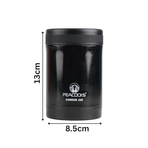 Image of PEBirds - Peacocks Stainless Steel Vacuum Insulated Food Jar 390ml | Sambar and Soup Container | Leakproof Thermal Lunch Jar for Office, School, Travel | Hot & Cold Food Flask (Black)