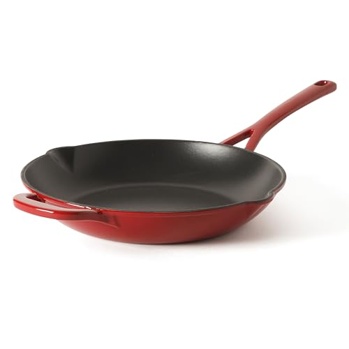 Martha Stewart Gatwick 12” Enameled Cast Iron Skillet, PFAS-Free, Classic Red Exterior with Matte Black Enamel Interior, Rust Resistant, Oven Safe
