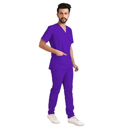 Image of TrendyUniform Unisex Regular Fit Polyester Cotton Scrub Suit for Componder| V-Neck Top and Drawstring Pant |Half Sleeves Hospital Uniform for Doctors, Nurses and Dentist, OT