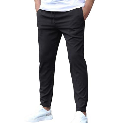 Mens Casual Pants Regular Fit Drawstring Elastic Waist Chino Pants Lightweight Straight Leg Twill Pant with Pockets