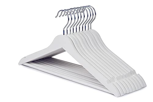 OGIVO Kleiderbügel aus Holz 10 Stück - Made in EU- Holzbügel weiß für Ihren Garderobe - Haken um 360° drehbar - Einkerbungen im Schulterbereich - Hangers Clothes Cover