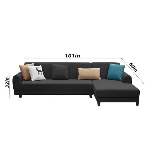 Image of Kraven RHS 6 Seater L Shape Sofa Set for Living Room (Black Fabric) Premium Fabric Sofa
