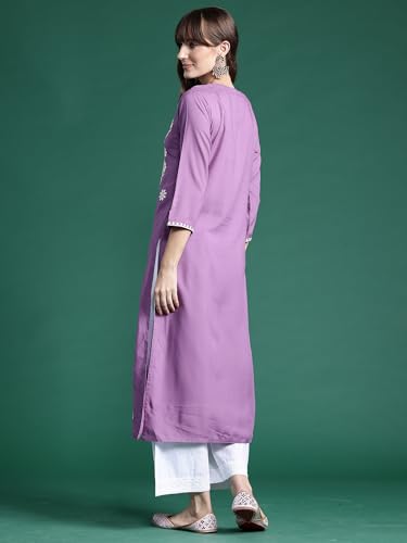 Image of INDO ERA Womens Straight Embroidered Chikankari Kurta