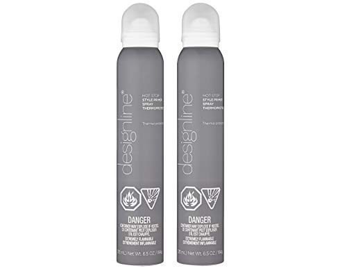 DESIGNLINE Hot Stop Style Primer, 2 Pack, 6.5 oz - Regis Heat Styling Protectant Spray Enhances Styling Results (2 Pack) (6.5 oz)
