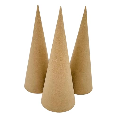 Fancyes 3 Pcs Paper Mache Cones Open Bottom 25cm Thick Cardboard Craft Cones for DIY Christmas Trees Hats and Holiday Decor