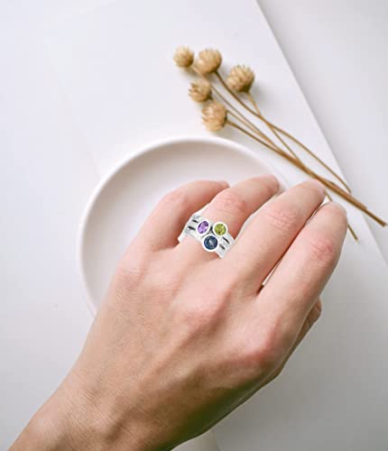 Femme Luxe Amara Stackable Gemstone Rings Set - Natural Peridot, Amethyst and Blue Topaz, 925 Sterling Silver, Hypoallergenic, Gift for Women, Multiple Sizes4