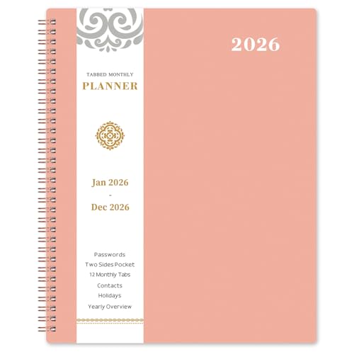 Monthly Planner 2026-2026 Planner, Jan 2026 - DEC 2026 Planner, 12 Monthly Planners/Calendar with Tabs, Pocket, Label, Contacts and Passwords, Twin-Wire Binding, 9