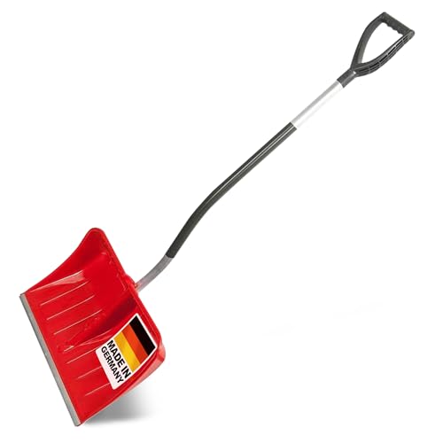 SHW-FIRE | Ergonomischer Schneeschieber 55 cm, Schaufel aus verstärktem Kunststoff, Aluminium-Schutzkante, Abnehmbarer 128 cm Stiel mit D-Griff, leichte und robuste Schneeschaufel | Made in Germany