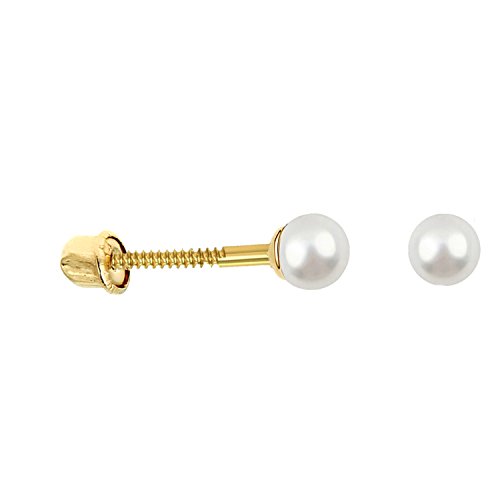 Ritastephens | 14k Gold | Freshwater Cultured Pearl | Stud | Screw Back Earrings 4 Mm2