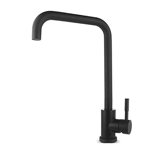Mitigeur de cuisine 304 inox avec rotation fluide pour double bac, look noir droit