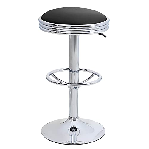 Sophia & William Bar Stools Swivel Backless Round Barstool , Counter Height Adjustable Metal Chairs with Footrest, PU Leather Retro Diner Stools for Kitchen Home Shop Bar Pub Restaurant (Black, 1 pcs)