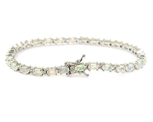 925 Solid Silver 5X3 MM Oval Cut Natural Ethiopian Welo Fire Opal Gems October Birthstone Tennis Bracelet for Her2