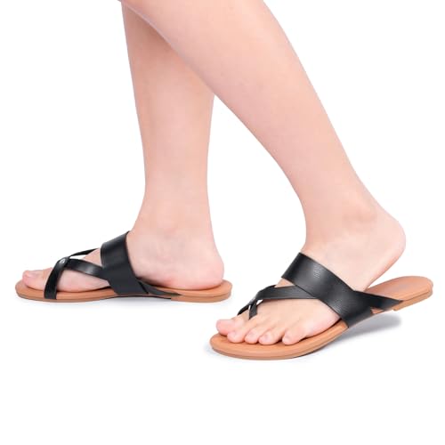 FITORY Womens Flat Sandals With Casual Fashion Slides and Flip Flops Split Toes Style for Lady Summer Size 6-114