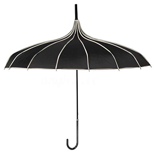 Maltose パゴダ傘 長傘 レトロ 16本骨 日傘 婦人傘 レディース 晴雨兼用傘 uvカット 軽量 パラソル 耐久撥水 ブラック
