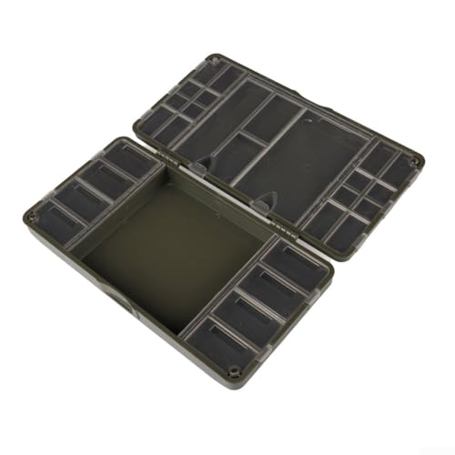 Durashmall Caja de aparejos de pesca de carpa con 10 pines verde PP PC ABS sistema de almacenamiento magnético con cubierta transparente regla de 8 pulgadas para medir adecuado para cuentas de gancho
