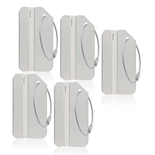 5Pack Aluminum Luggage Tag with Name ID Card Perfect to Quickly Spot Luggage Suitcase（Silver）