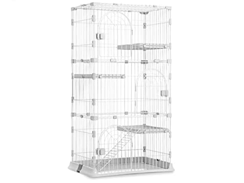 牧小苫\msmrペットケージ 3段 小型 幅76×奥行50.5×高さ155cm ホワイト 猫 多頭飼い フェレット 小動物 ケージ 室内用 大型ドア付き 組立簡単 おしゃれ ハウス ゲージ (ホワイト, 3段(76×50.5×133CM))