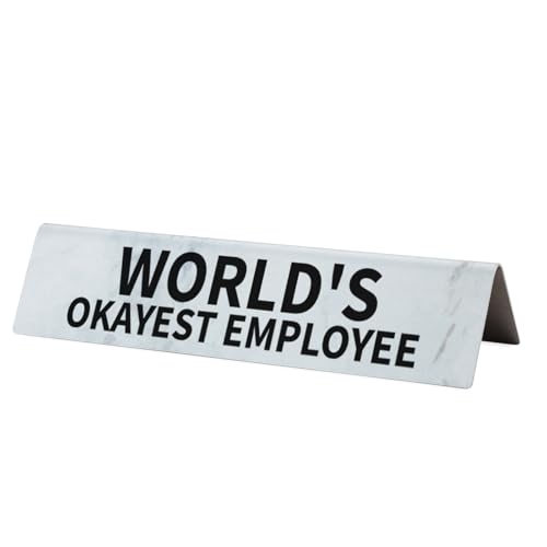 Funny Desk Name Plate “World’s Okayest Employee” Stainless Steel Humor Sign for Office...