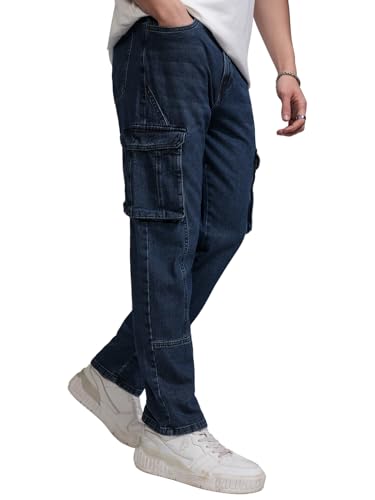 Image of Highlander Men Men's Relaxed-Fit Cargo Pocket Jeans | Clean Look | Cotton Comfort | Utility Style| Cargo Jeans for Man