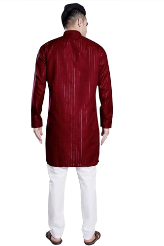 Image of DIVISIVE Men's Self Zari Line Cotton Blend Slim Fit Kurta Pyjama Set