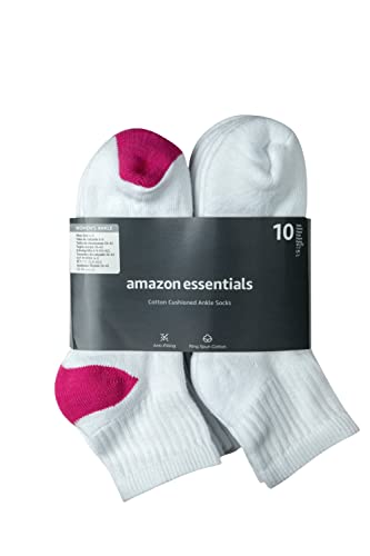 Amazon Essentials Women's Cotton Ankle Socks, Lightly Cushioned, 10 Pairs4