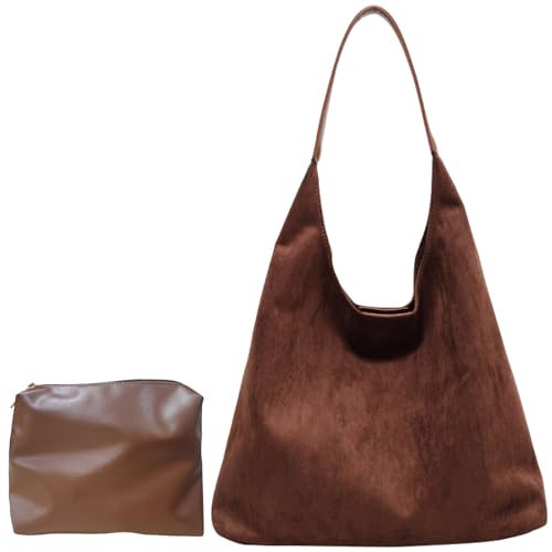 Image of Tote Bags for Women Suede Handbag Work Slouchy Bag Shoulder Hobo Bag Office Tote Handbag