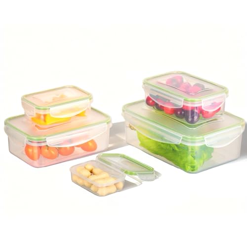Romon Juegos de recipientes Set de 5 Piezas, Recipientes sin BPA Rectangulares de Plástico Sin BPA, A Prueba de Fugas, Transparente para Refrigerador y Microondas